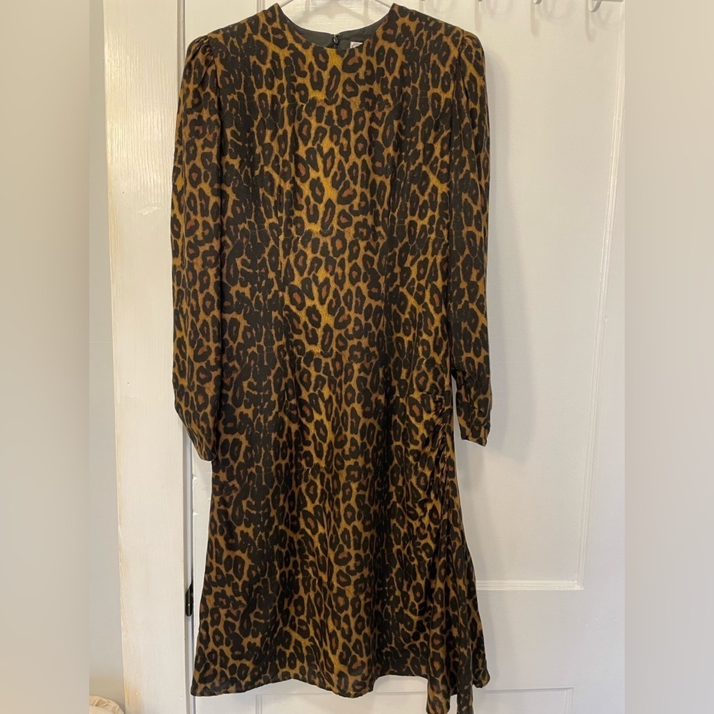 Vintage Carolina Herrera x Saks 5th Ave Leopard Long Sleeve Dress USA Made
